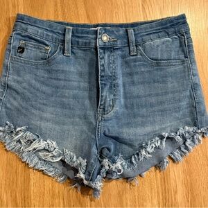 EUC Women’s KanCan Mid-Rise Cutoff Jean Shorts - Light/Medium Wash - Blue - 9